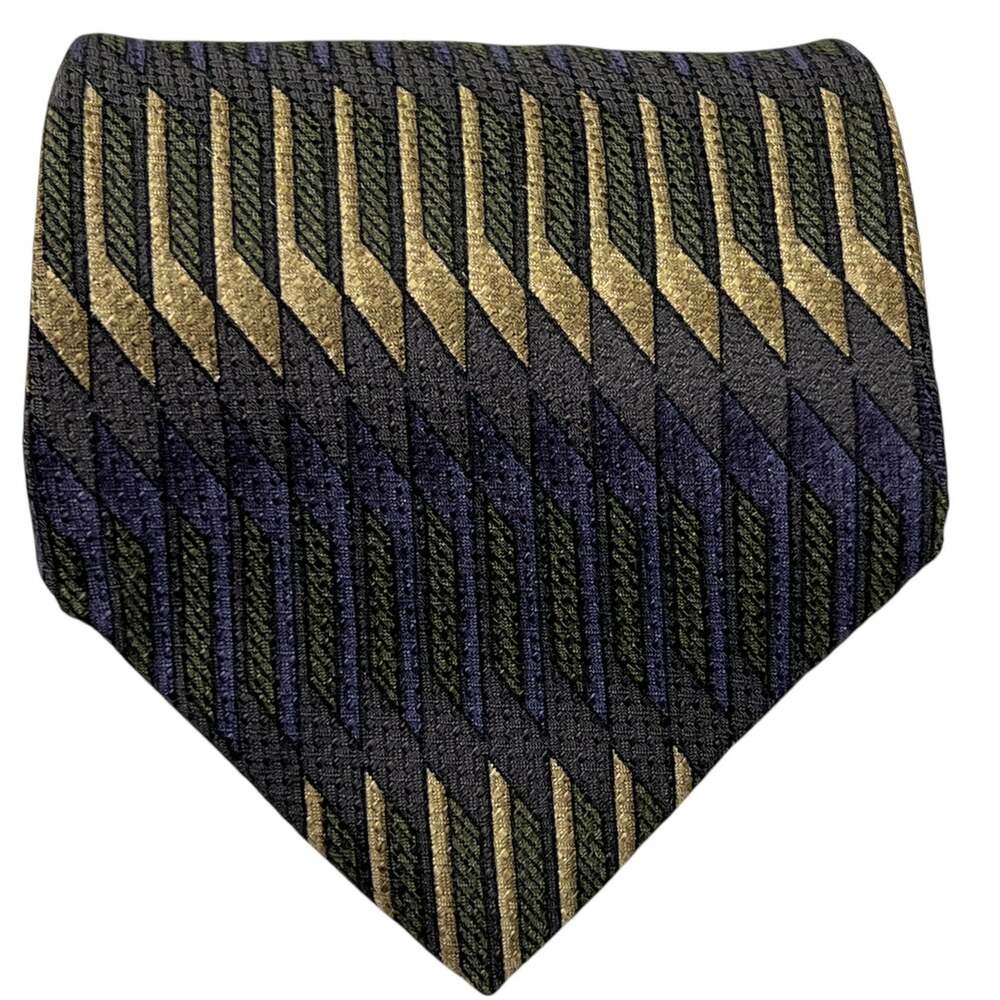 Bill Blass Black Label Geometric Silk Men Necktie Black Gold Purple 59.5"